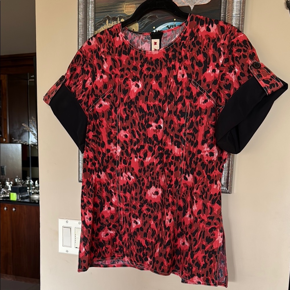 Marni Coral abs Black leopard print Blouse Short Sleeve